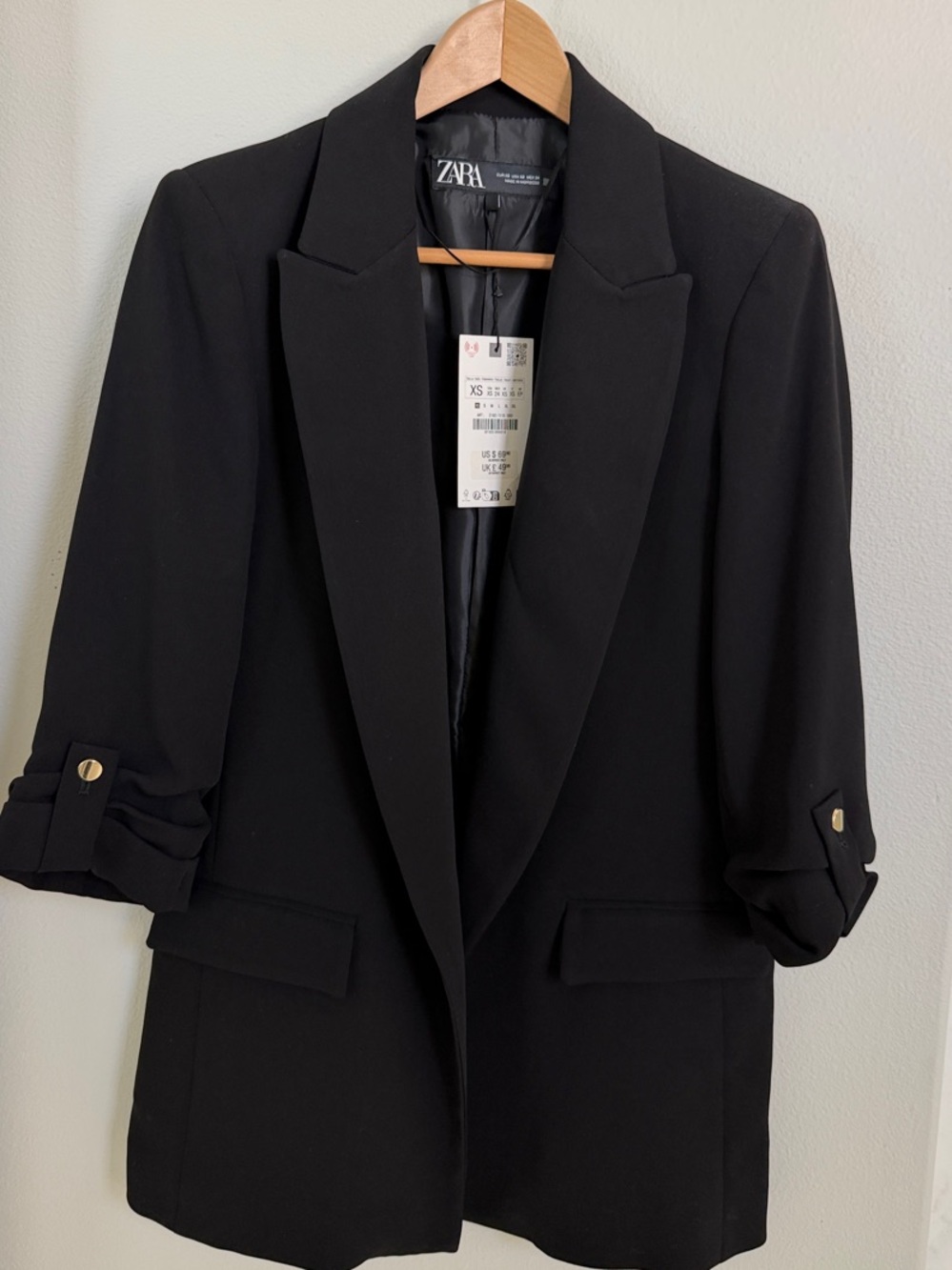 Zara Black Women's Rolled-Sleeve Tailored Blazer